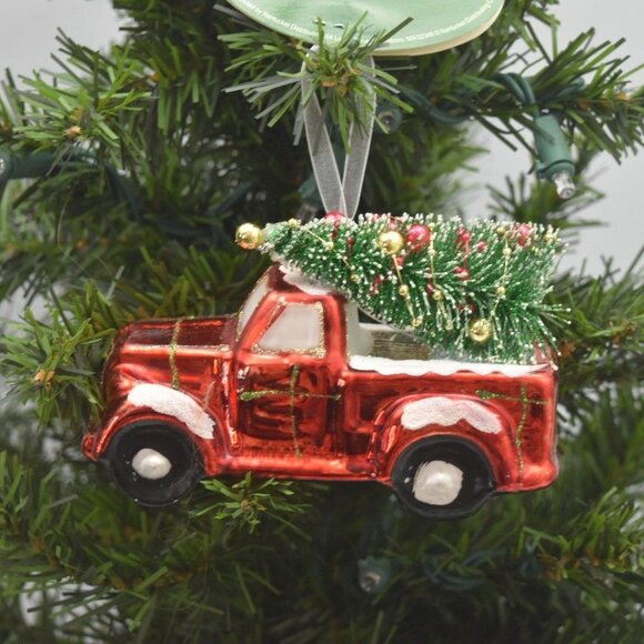 Red Truck Christmas Tree Glass Ornament By Cozy Christmas - Picture 3 of 5
